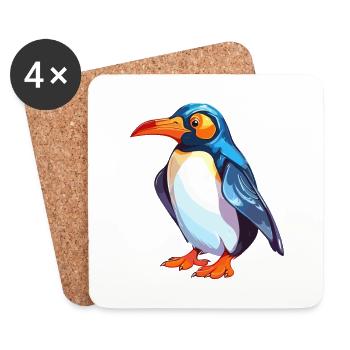 Penguin Colorful Watercolor Cartoon Kawaii Animal - Coasters (set of 4) - white - Front
