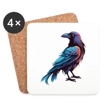 Crow Colorful Watercolor Cartoon Kawaii Animal - Coasters (set of 4) - white - Front
