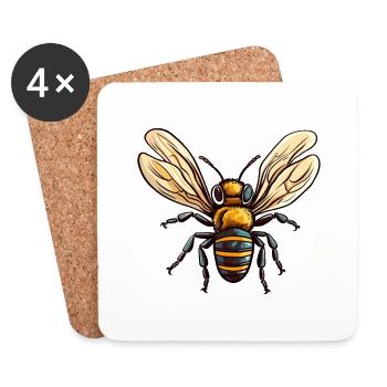 Bee Colorful Watercolor Cartoon Kawaii Animal - Coasters (set of 4) - white - Front