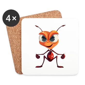 Ant Colorful Watercolor Cartoon Kawaii Animal - Coasters (set of 4) - white - Front