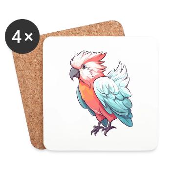Kakadu Buntes Aquarell Cartoon Kawaii Tier - Untersetzer (4er-Set) - Weiß - Vorne