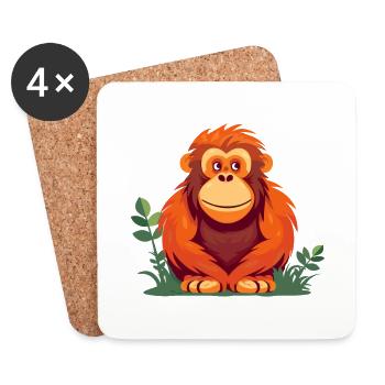 Orangutan Colorful Watercolor Cartoon Kawaii Anima - Coasters (set of 4) - white - Front