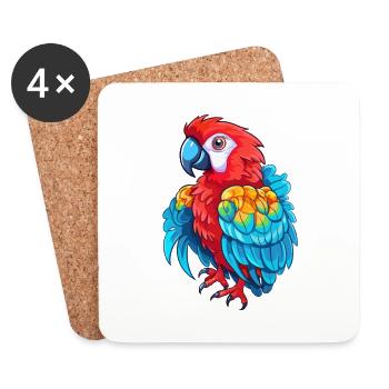 Parrot Colorful Watercolor Cartoon Kawaii Animal - Coasters (set of 4) - white - Front