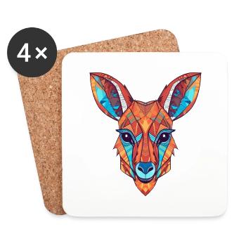 Kangaroo Colorful Watercolor Cartoon Kawaii Animal - Coasters (set of 4) - white - Front