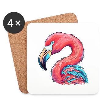 Flamant rose coloré aquarelle dessin animé kawaii animal - Dessous de verre (lot de 4) - blanc - Devant