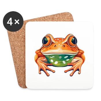 Grenouille Aquarelle Colorée Dessin Animé Kawaii Animal - Dessous de verre (lot de 4) - blanc - Devant