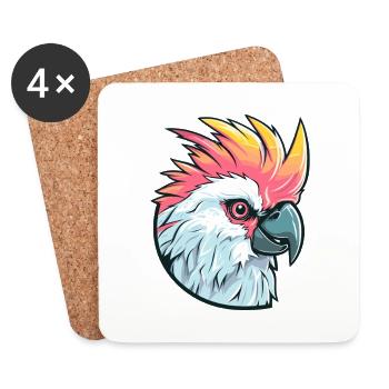 Kakadu Buntes Aquarell Cartoon Kawaii Tier - Untersetzer (4er-Set) - Weiß - Vorne