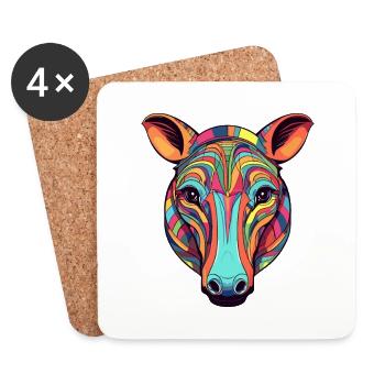 Tapir Colorful Watercolor Cartoon Kawaii Animal - Coasters (set of 4) - white - Front