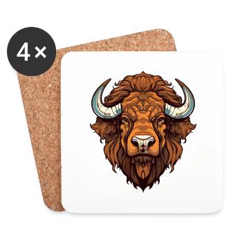 Bison Colorful Watercolor Cartoon Kawaii Animal - Coasters (set of 4) - white - Front