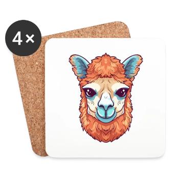 Alpaga Aquarelle Colorée Dessin Animé Kawaii Animal - Dessous de verre (lot de 4) - blanc - Devant