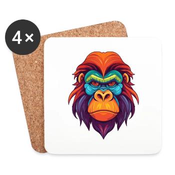 Orangutan Colorful Watercolor Cartoon Kawaii Anima - Coasters (set of 4) - white - Front