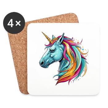 Einhorn Buntes Aquarell Cartoon Kawaii Tier - Untersetzer (4er-Set) - Weiß - Vorne