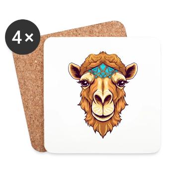 Camel Colorful Watercolor Cartoon Kawaii Animal - Coasters (set of 4) - white - Front