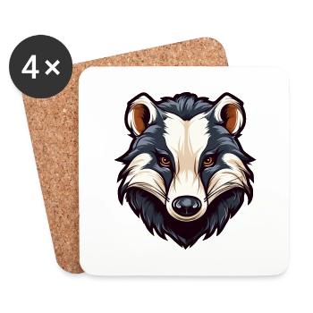 Blaireau Aquarelle Colorée Dessin Animé Kawaii Animal - Dessous de verre (lot de 4) - blanc - Devant