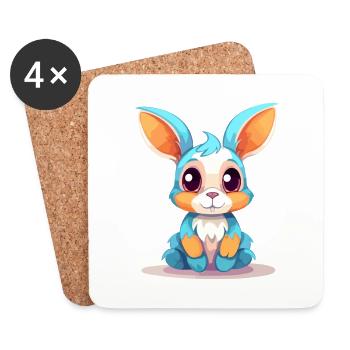 Rabbit Colorful Watercolor Cartoon Kawaii Animal - Coasters (set of 4) - white - Front