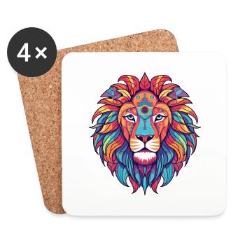 Lion Colorful Watercolor Cartoon Kawaii Animal - Coasters (set of 4) - white - Front