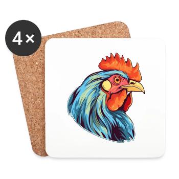 Poule Aquarelle Colorée Dessin Animé Kawaii Animal - Dessous de verre (lot de 4) - blanc - Devant