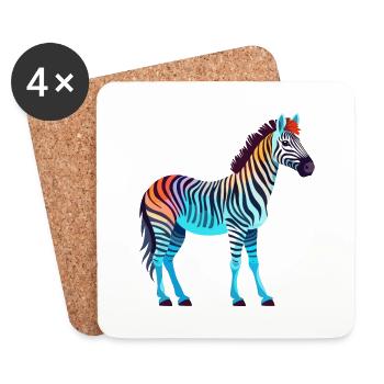 Zebra Colorful Watercolor Cartoon Kawaii Animal - Coasters (set of 4) - white - Front