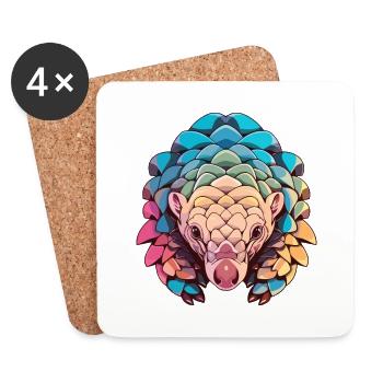 Pangolin Colorful Watercolor Cartoon Kawaii Animal - Coasters (set of 4) - white - Front