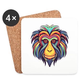 Mandrill Aquarelle Colorée Dessin Animé Kawaii Animal - Dessous de verre (lot de 4) - blanc - Devant