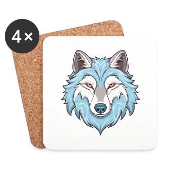 Arctic Wolf Colorful Watercolor Cartoon Kawaii Ani - Coasters (set of 4) - white - Front