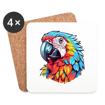 Parrot Colorful Watercolor Cartoon Kawaii Animal - Coasters (set of 4) - white - Front