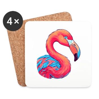 Flamant rose coloré aquarelle dessin animé kawaii animal - Dessous de verre (lot de 4) - blanc - Devant
