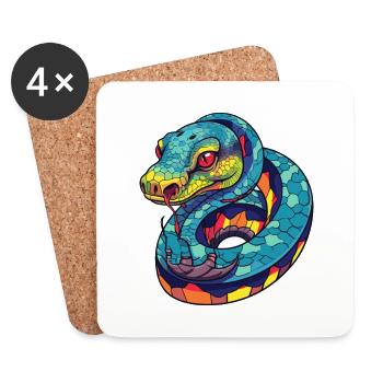 Snake Colorful Watercolor Cartoon Kawaii Animal - Coasters (set of 4) - white - Front