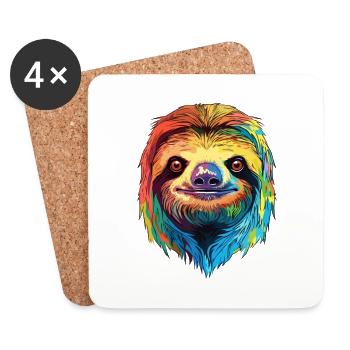 Paresseux coloré aquarelle dessin animé kawaii Animal - Dessous de verre (lot de 4) - blanc - Devant