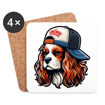 Cavalier King Charles Hund mit Mütze - Untersetzer (4er-Set) - Weiß - Vorne