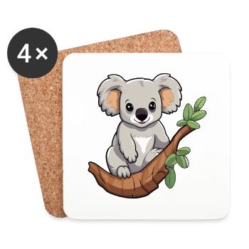 Koala mignon dessin animé kawaii aquarelle animal animal de compagnie - Dessous de verre (lot de 4) - blanc - Devant
