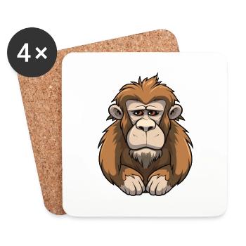 Baboon Cute Cartoon Kawaii Watercolor Animal Pet - Coasters (set of 4) - white - Front