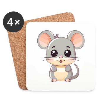 Souris mignonne Dessin animé Kawaii Animal d’animé aquarelle - Dessous de verre (lot de 4) - blanc - Devant