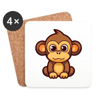 Monkey Cute Cartoon Kawaii Watercolor Animal Pet - Coasters (set of 4) - white - Front