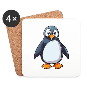 Pinguin Niedliche Karikatur Kawaii Aquarell Tier Haustier - Untersetzer (4er-Set) - Weiß - Vorne