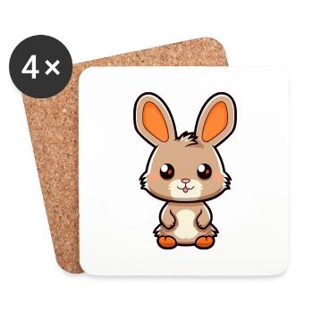 Lapin Mignon Dessin Animé Kawaii Aquarelle Animal De Compagnie - Dessous de verre (lot de 4) - blanc - Devant