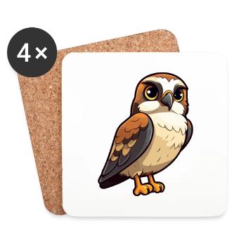 Falcon Cute Cartoon Kawaii Watercolor Animal Pet - Coasters (set of 4) - white - Front