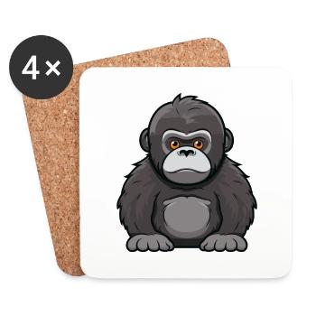 Gorilla Cute Cartoon Kawaii Watercolor Animal Pet - Coasters (set of 4) - white - Front