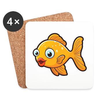 Fish Cute Cartoon Kawaii Watercolor Animal Pet - Coasters (set of 4) - white - Front