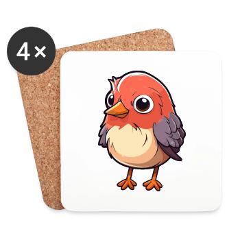 Kuckuck niedliche Karikatur Kawaii Aquarell Tier Haustier - Untersetzer (4er-Set) - Weiß - Vorne