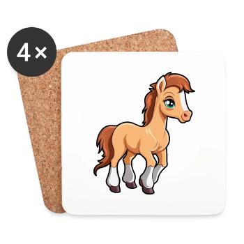 Cheval Mignon Dessin Animé Kawaii Aquarelle Animal De Compagnie - Dessous de verre (lot de 4) - blanc - Devant