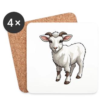 Chèvre mignon dessin animé kawaii aquarelle Animal de compagnie - Dessous de verre (lot de 4) - blanc - Devant