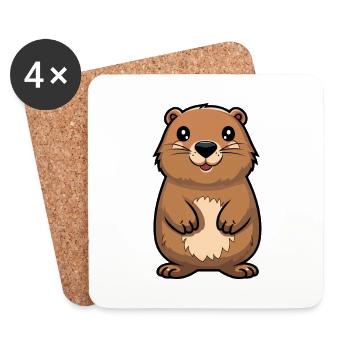Marmotte mignon dessin animé kawaii aquarelle Animal Pe - Dessous de verre (lot de 4) - blanc - Devant