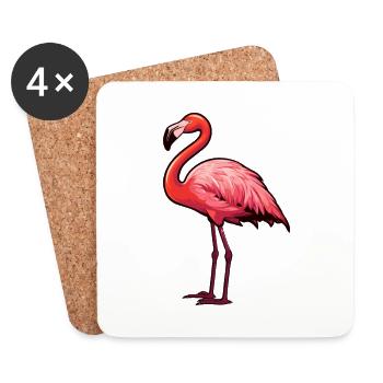 Flamant rose mignon dessin animé kawaii aquarelle animal animal de compagnie - Dessous de verre (lot de 4) - blanc - Devant