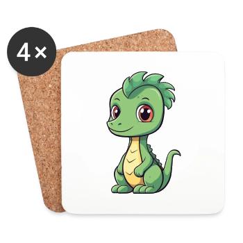 Dragon Mignon Dessin Animé Kawaii Aquarelle Animal De Compagnie - Dessous de verre (lot de 4) - blanc - Devant