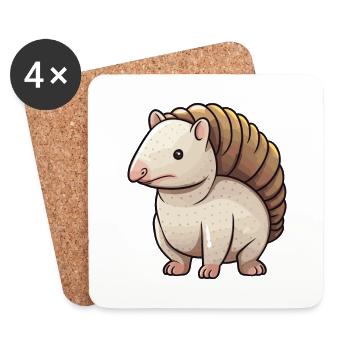 Armadillo Cute Cartoon Kawaii Watercolor Animal Pe - Coasters (set of 4) - white - Front