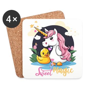 Skurrile Einhorn- und Entenszene - Untersetzer (4er-Set) - Weiß - Vorne