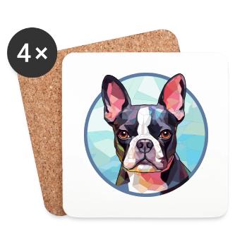 Boston Terrier Hund Bunte Karikatur - Untersetzer (4er-Set) - Weiß - Vorne