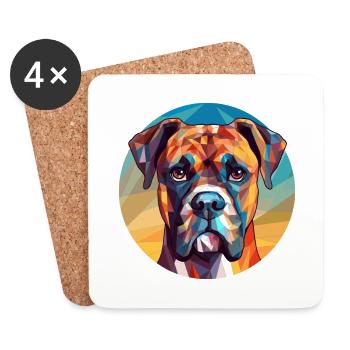 Boxer chien vitrail coloré dessin animé Kawaii An - Dessous de verre (lot de 4) - blanc - Devant