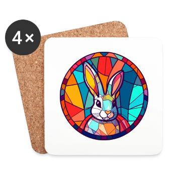 Hasen-Buntglas-Bunt-Cartoon-Kawaii-Tier - Untersetzer (4er-Set) - Weiß - Vorne